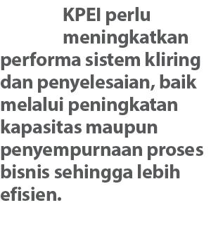 KPEI perlu meningkatkan performa sistem kliring dan penyelesaian, baik melalui peningkatan kapasitas maupun penyempur   