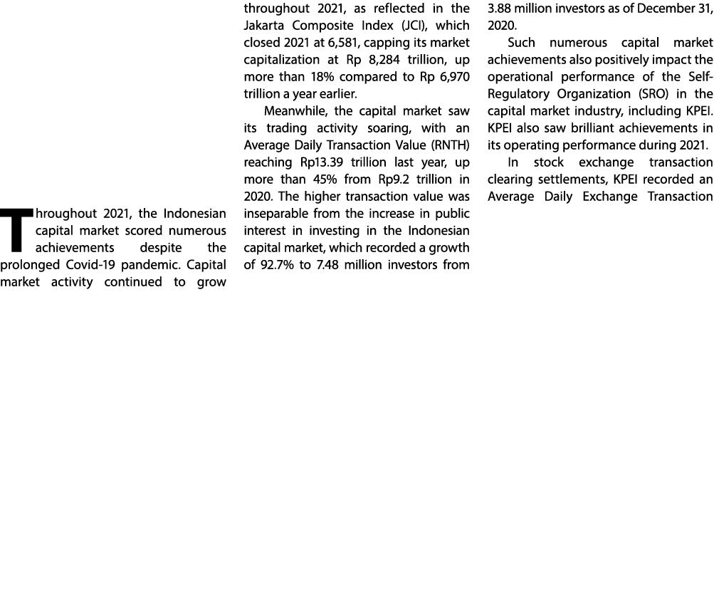     Throughout 2021, the Indonesian capital market scored numerous achievements despite the prolonged Covid-19 pandem   