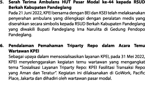 5. Serah Terima Ambulans HUT Pasar Modal ke-44 kepada RSUD Berkah Kabupaten Pandeglang Pada 21 Juni 2022, KPEI bersam...