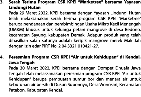 3. Serah Terima Program CSR KPEI “Marketree” bersama Yayasan Lindungi Hutan Pada 29 Maret 2022, KPEI bersama dengan Y...
