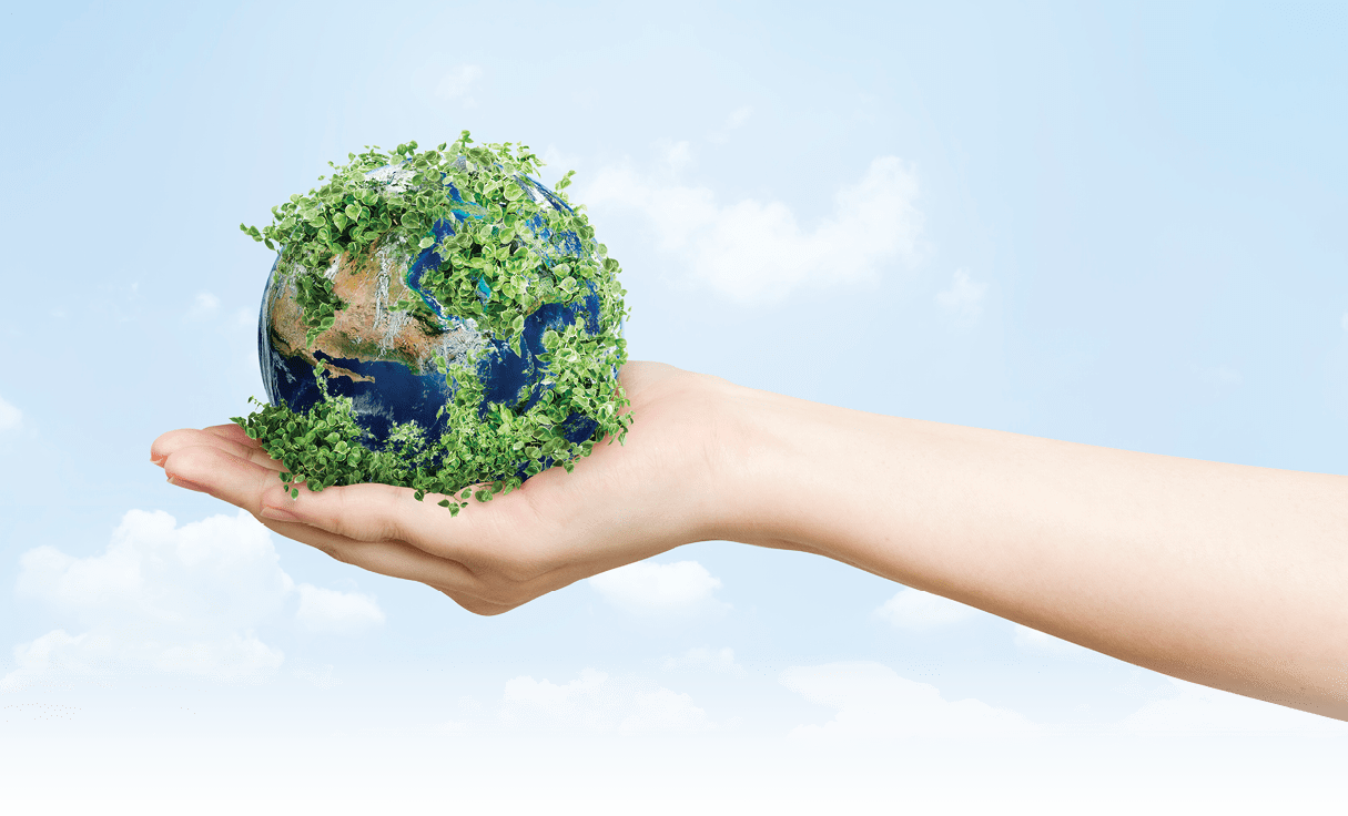 Sustainable living environmentalist hand holding green earth