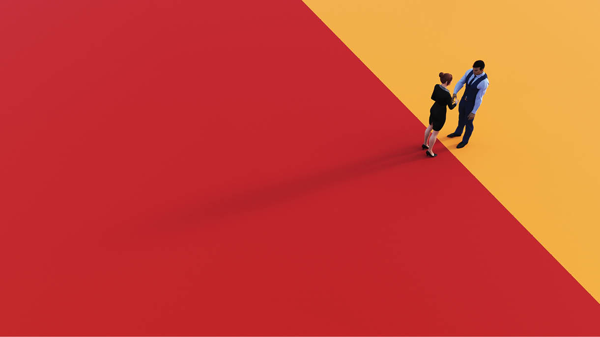 Corporate Background with Two Business People Shaking Hands Concept 3d Render