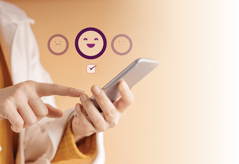 Customer Experience Concept. Happy Client Using Smartphone to Submit Rating for Online Satisfaction Surveys. Positive Review Feedback on Mobile Phone