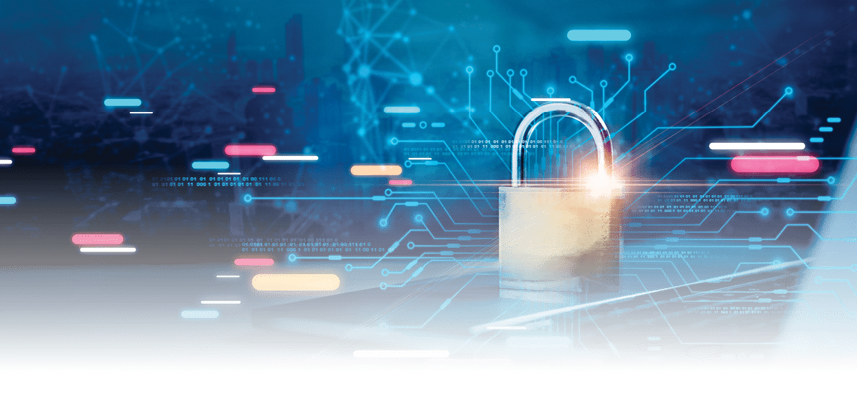  Padlock of personal data security, Laptop with padlock and data security encryption on city background, Internet security business and network security system concept.