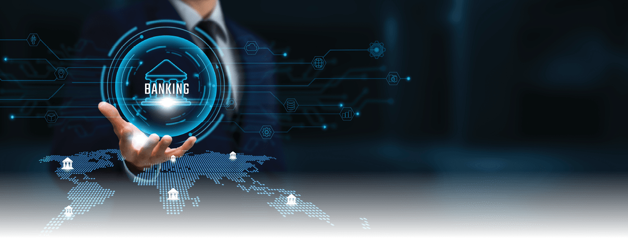 Digital Banking: Businessman hand holds digital banking network connecting icon online access to business and financial big data with secure system. Financial Inclusion, Secure Transactions.