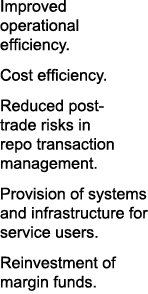 Improved operational efficiency. Cost efficiency. Reduced post trade risks in repo transaction management. Provision ...