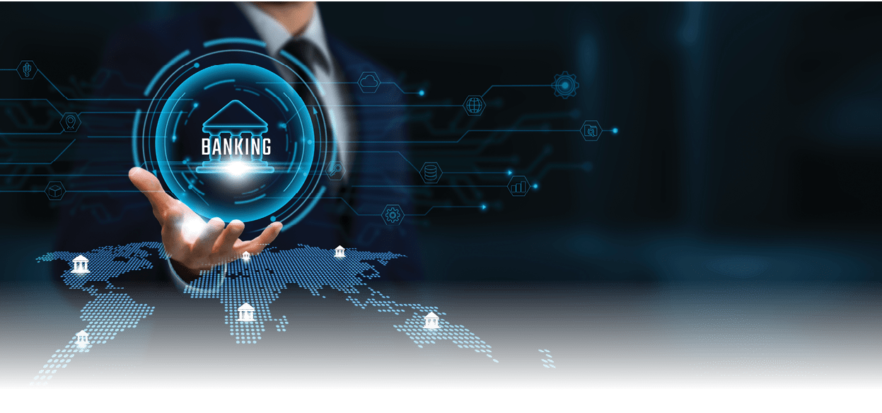 Digital Banking: Businessman hand holds digital banking network connecting icon online access to business and financial big data with secure system. Financial Inclusion, Secure Transactions.
