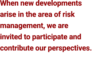 When new developments arise in the area of risk management, we are invited to participate and contribute our perspect...
